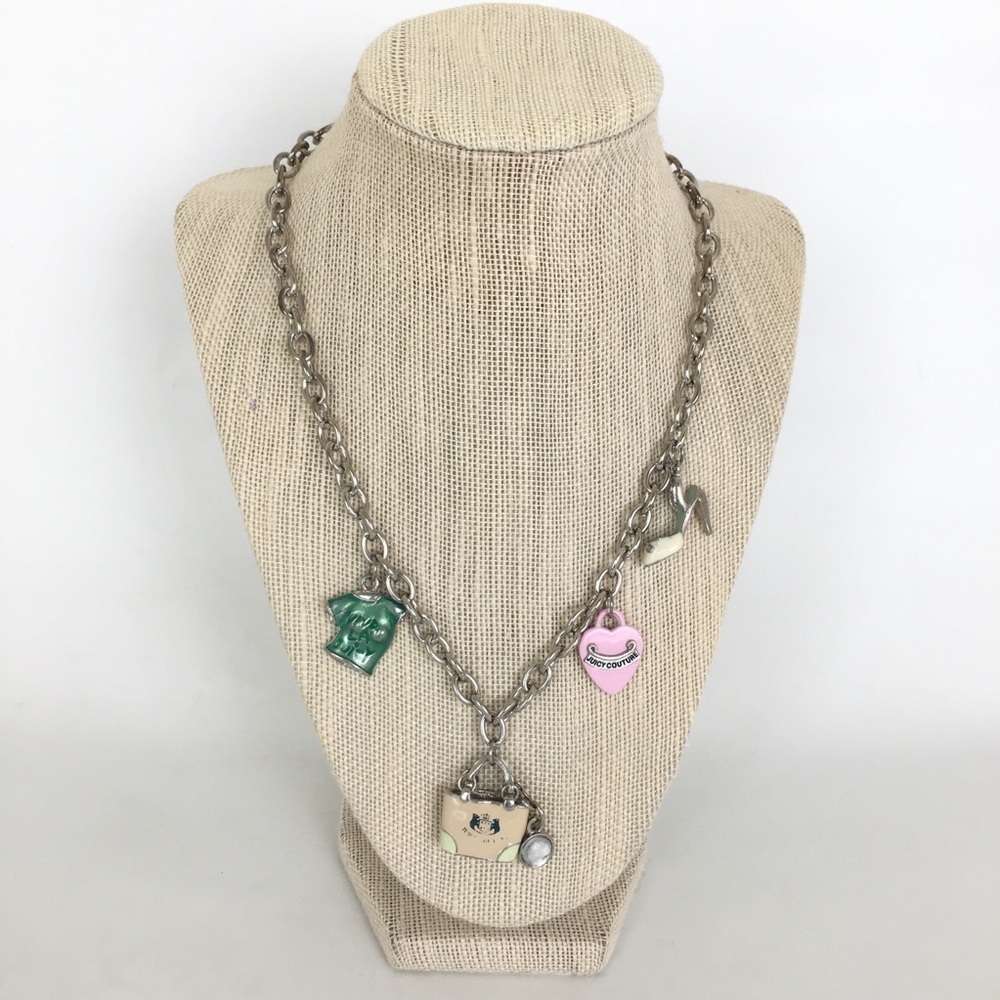 VTG Juicy Couture Toggle Charm Necklace Enamel Handbag High Heel Heart T-shirt